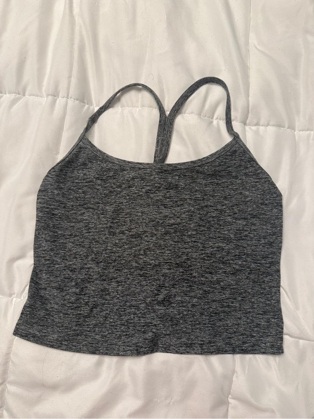 Super soft! Heather Charcoal Cropped Racerback Yoga Tank